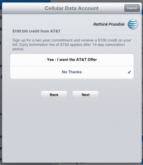 iPad 4 AT&T $100 Credit