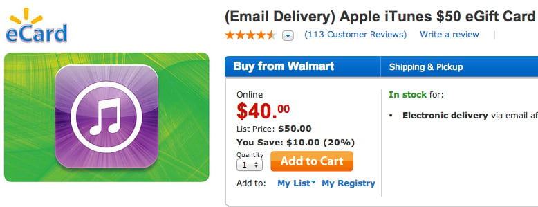 Walmart iTunes eGift Card