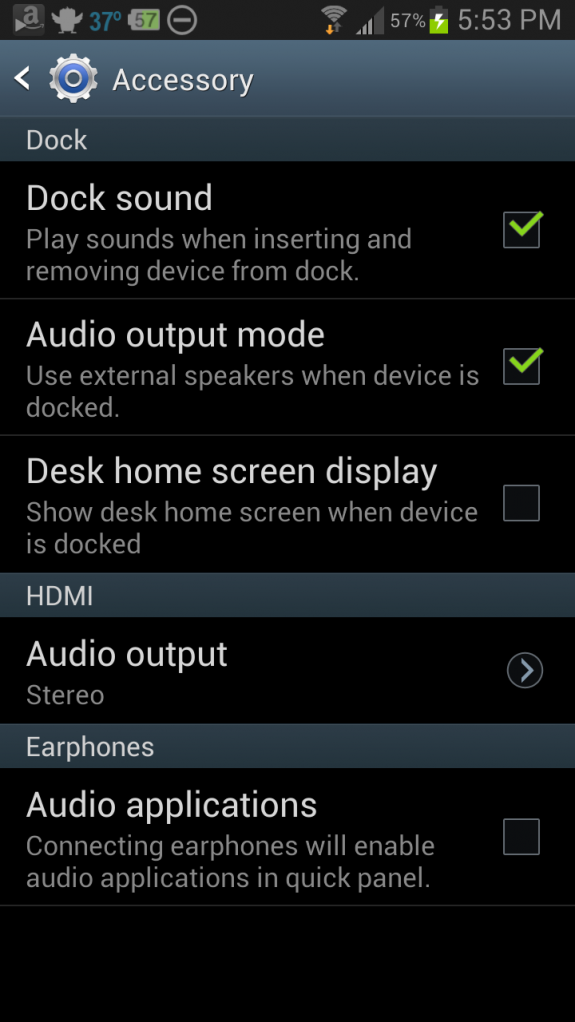 audio output over dock setting