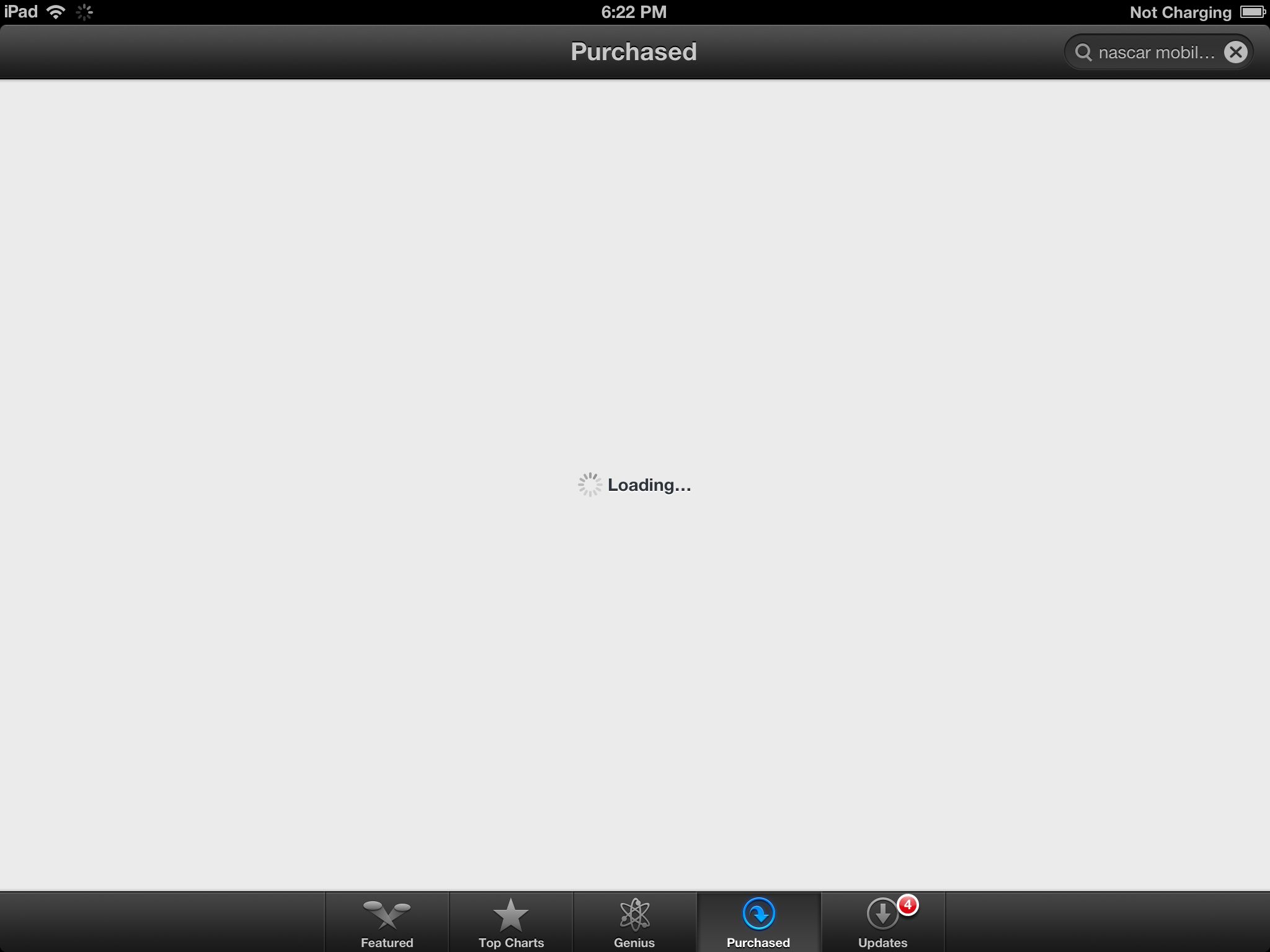 ipad app store purchased apps section fails in ios 6