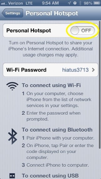 Personal Hotspot ON