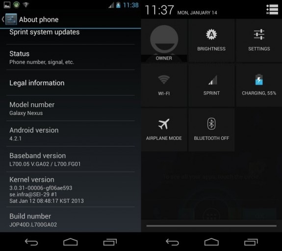 Sprint Android 4.2 Update Leaks