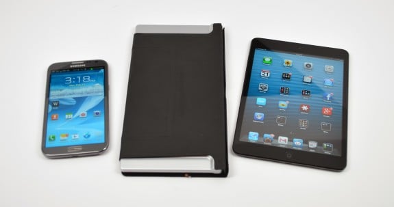 The Galaxy Note 2 vs. the iPad mini, showing size advantages.