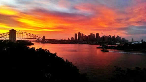 HTC One photo sample of sunrise over the Sydney Harbour.