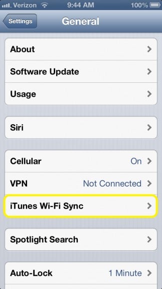 Tap iTunes Wi-Fi Sync