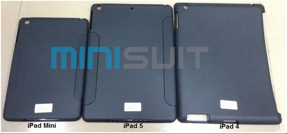 An iPad 5 case next to an iPad mini case and an iPAd 4 case to show size.