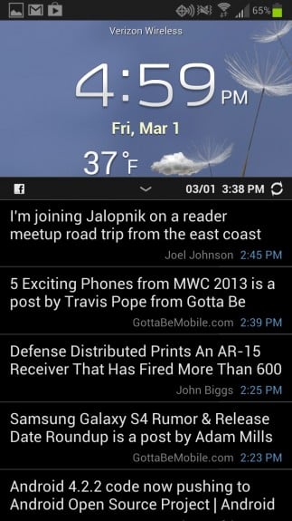 See facebook status updates on the Galaxy S3 home screen.