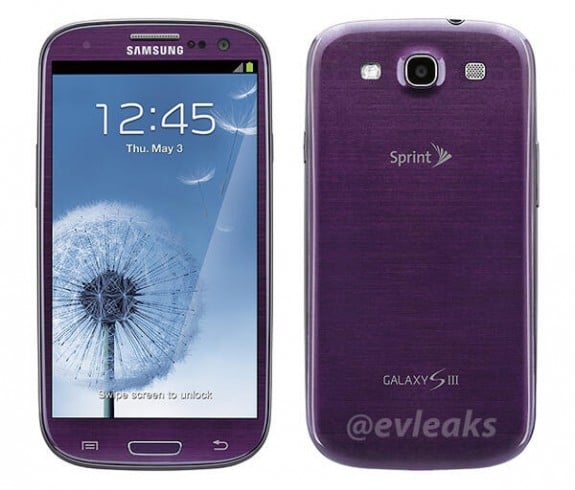 Leaks point to a purple Samsung Galaxy S3 on Sprint in Mid April, weeks ahead of the Samsung Galaxy S4 release.