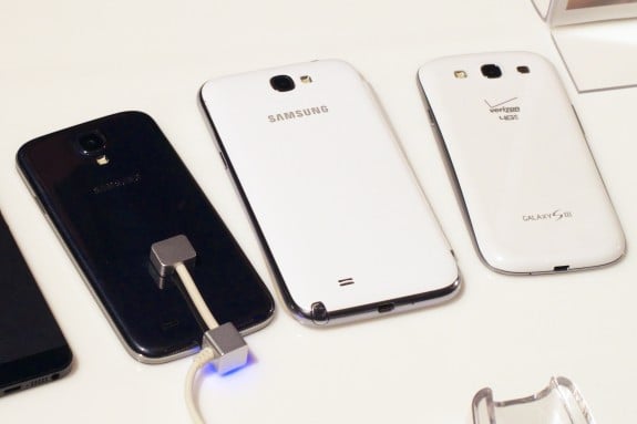 The Samsung Galaxy S4 is thinner and lighter than the Galaxy S3.