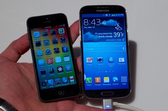 Samsung Galaxy S4 vs. iPhone 5, just missing the HTC One.