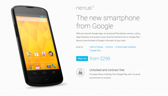 The Nexus 4 features a cheaper unlocked price.