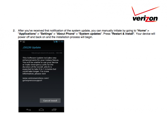 The Verizon Galaxy Nexus Android 4.2 Jelly Bean update is available right now.