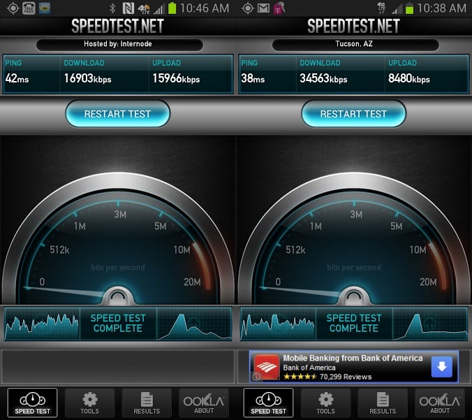 The Galaxy Note 2 T-Mobile 4G LTE speed tests in San Jose California show fast upload and download speeds.