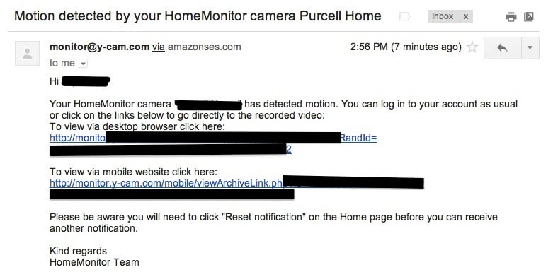 home monitor motion alert email