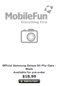 Listing for the official Samsung Galaxy S4 flip cover.