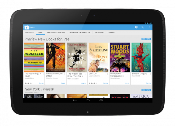 Google Play Store 4.0 running on the Nexus 10 tablet. 