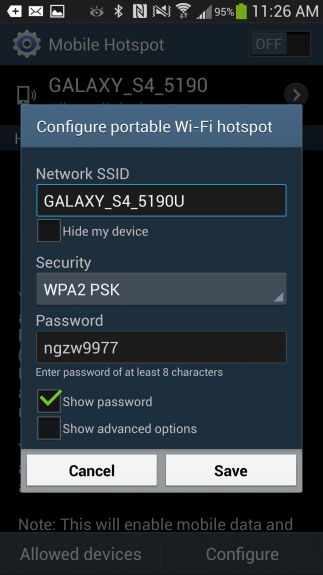 Change settings on the Galaxy S4 hotspot. 