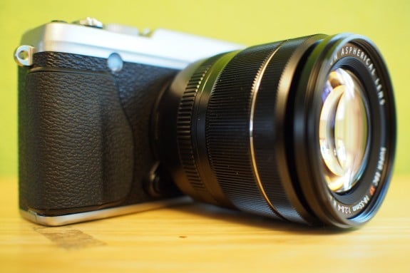 Hand grip on the front of the camera aids in handling. The grip is somewhat shallow. Users can opt to get a grip accessory or a half-case to improve ergonomics.