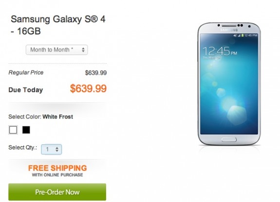 The Samsung Galaxy S4 off-contract price is $639.99.