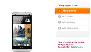 AT&T says it will ship the HTC One on April 16th.
