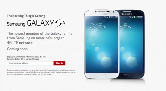 The Galaxy S4 will hit Verizon on May 30th.
