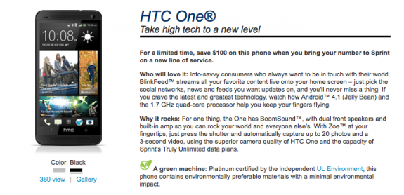 The black Sprint HTC One is now available. 