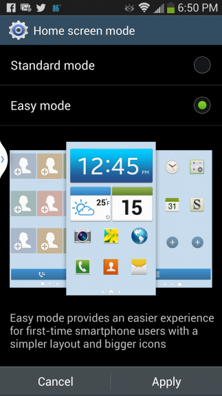 Enter Easy Mode through the Settings menu.