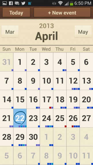 The Calendar app is one app that was customized for Easy Mode. Here, in Easy Mode, it's simplified to remove clutter and focus on the basics. You won't see appointment previews, but it makes things less intimidating.