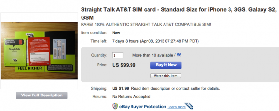 Shoppers can buy a Straight Talk AT&T SIM Card on eBay for a high price. 
