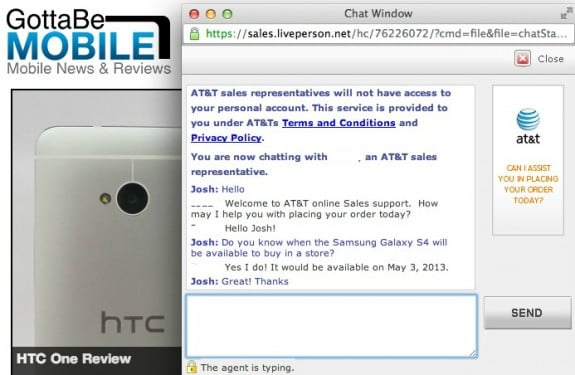 AT&T reps claim that the Galaxy S4 will arrive in stores on May 3rd.