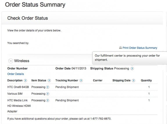 Some AT&T HTC One pre-orders are still processing. 