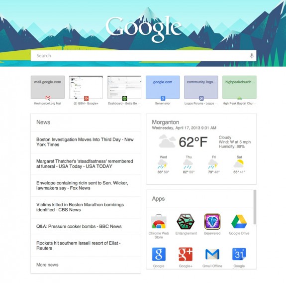 google chrome now page