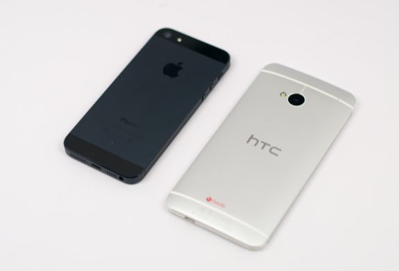 The HTC One and iPhone 5 are both made of aluminum and glass, leaving plastic to the competition.