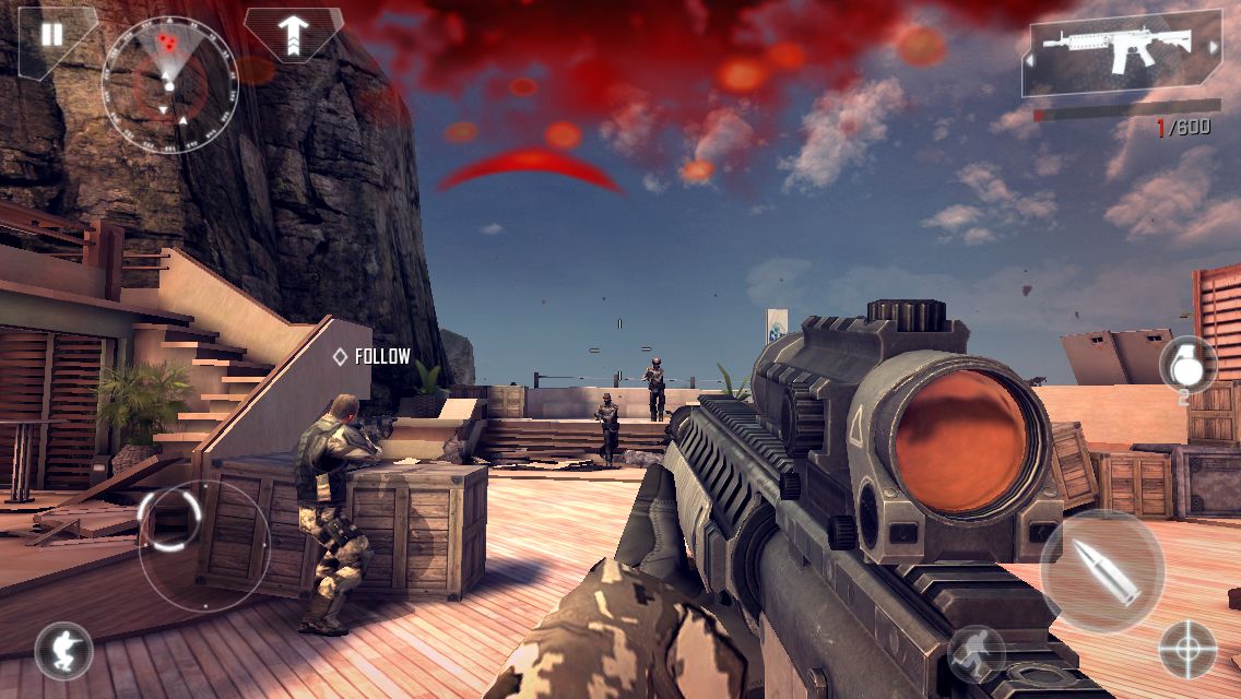 Game play screenshots from Modern Combat 4, coming to Windows Phone 8 with Xbox LIVE-enabled multiplayer.