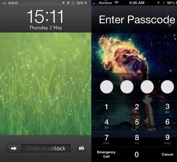 This shows one example of how the iOS 7 lock screen could look different. 