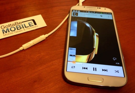 Use the Galaxy S4 headphones to control music and calls. 