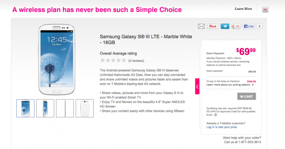 The Galaxy S3 LTE is apparently on sale at T-Mobile. 
