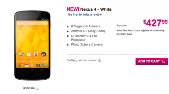 T-Mobile is offering the white Nexus 4 as well.