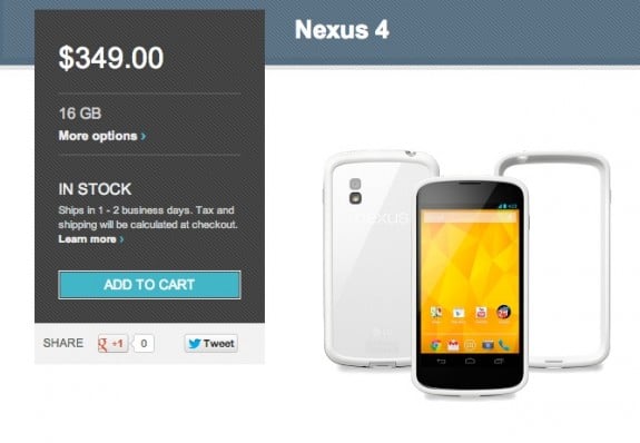 White Nexus 4 in Google Play