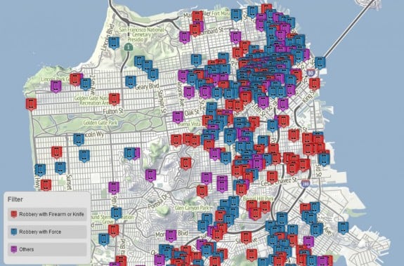 Map of violent cell phone thefts in San Francisco