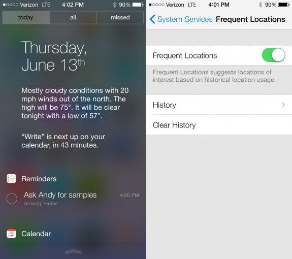 The new iOS 7 Notification Center includes a Today mode that offers fast access to your info. 
