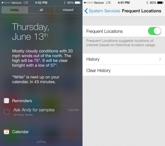 The new iOS 7 Notification Center includes a Today mode that offers fast access to your info.