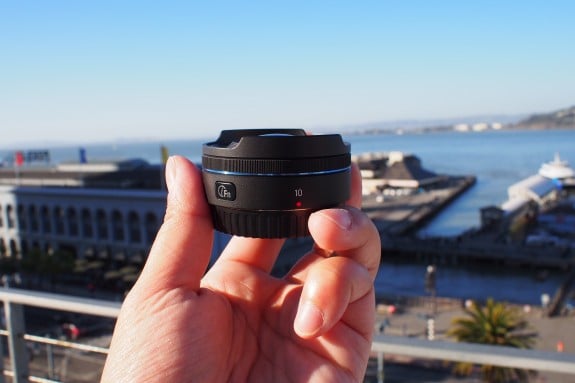 The 10mm lens is small, compact and light. It comes with its own function button on the lens itself, which can be programmed by the user for quick access to various functions.