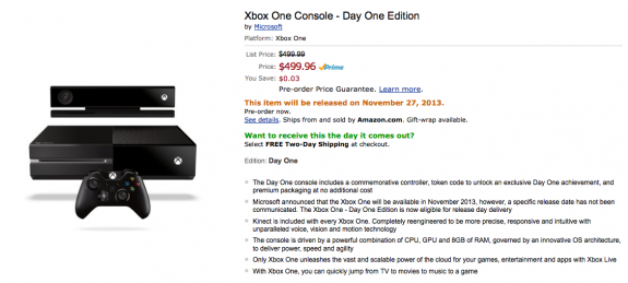 Retailers like Amazon are taking pre-orders for the Xbox One.
