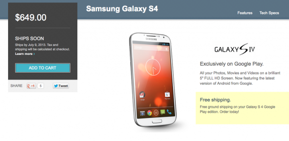 The Samsung Galaxy S4 Nexus is expensive. 