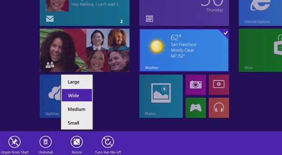 Change the size of Live Tiles in Windows 8.1.