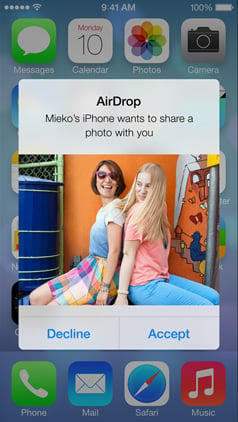 Share files wirelessly with iOS 7's Air Drop features. 