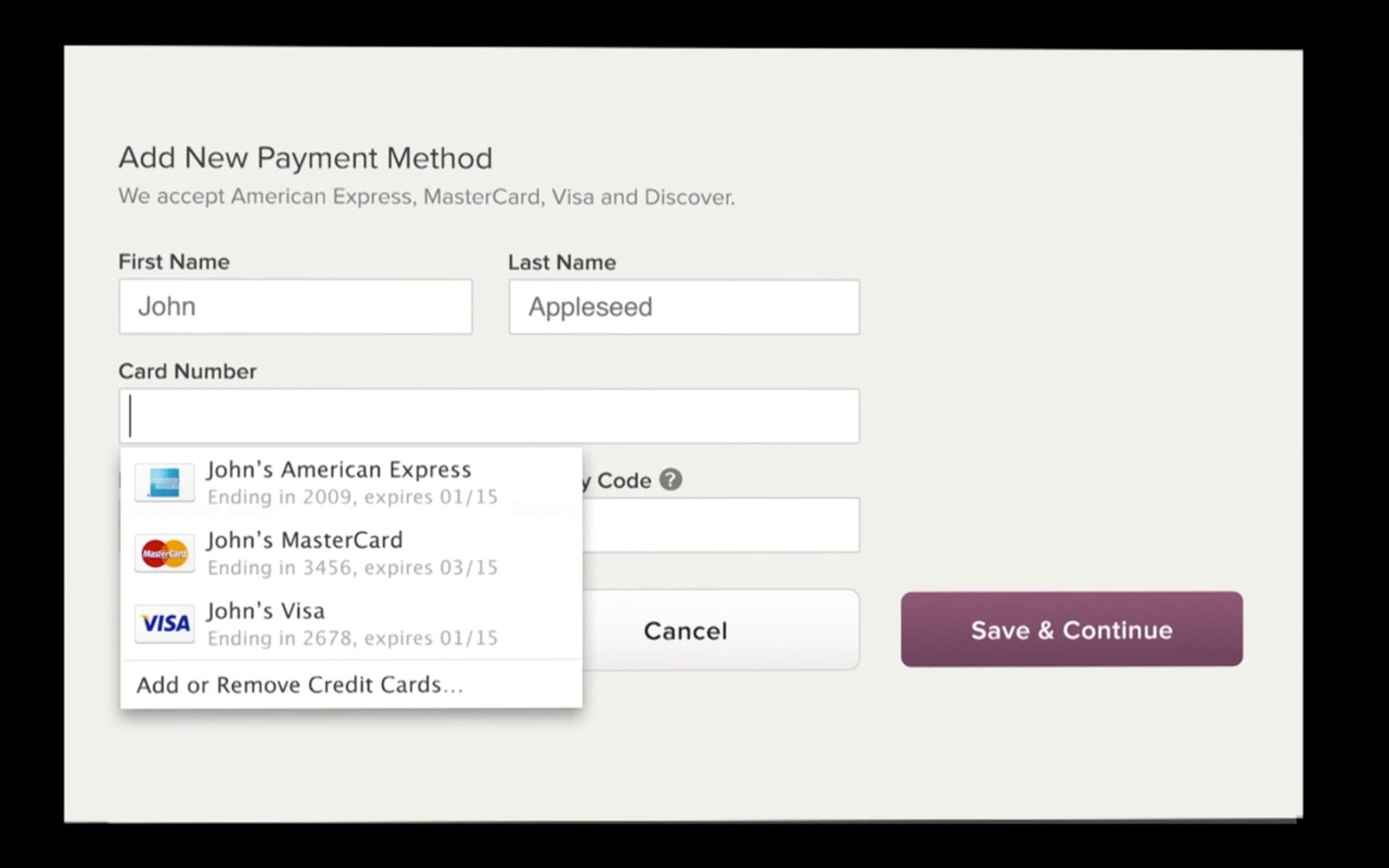 iCloud Keychain will remember your credit cards.