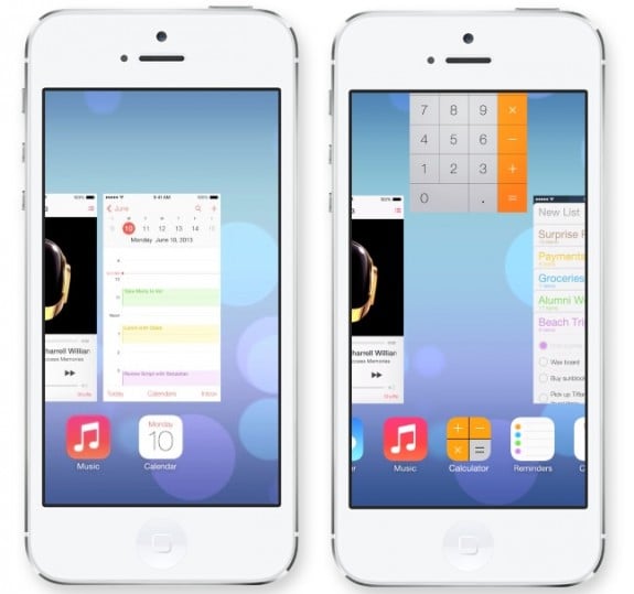 The new iOS 7 multitasking offers large previews and easy access to closing apps.