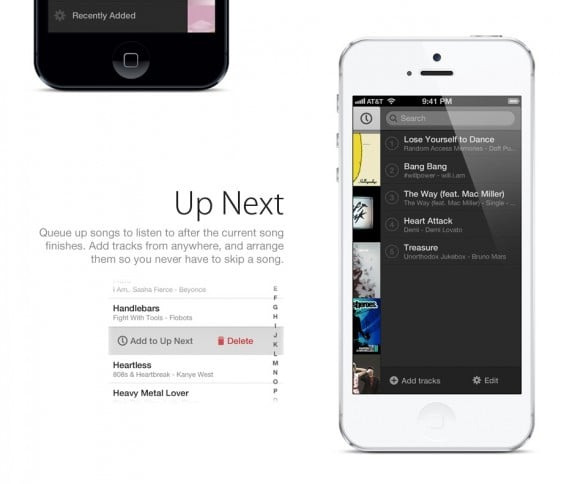 This iOS 7 concept focuses on the music app and offers the Up Next feature from iTunes.